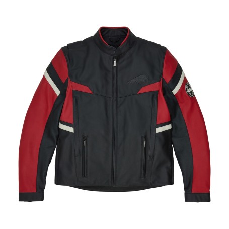 BLOUSON CUIR RAVINE POUR HOMME, NOIR et ROUGE